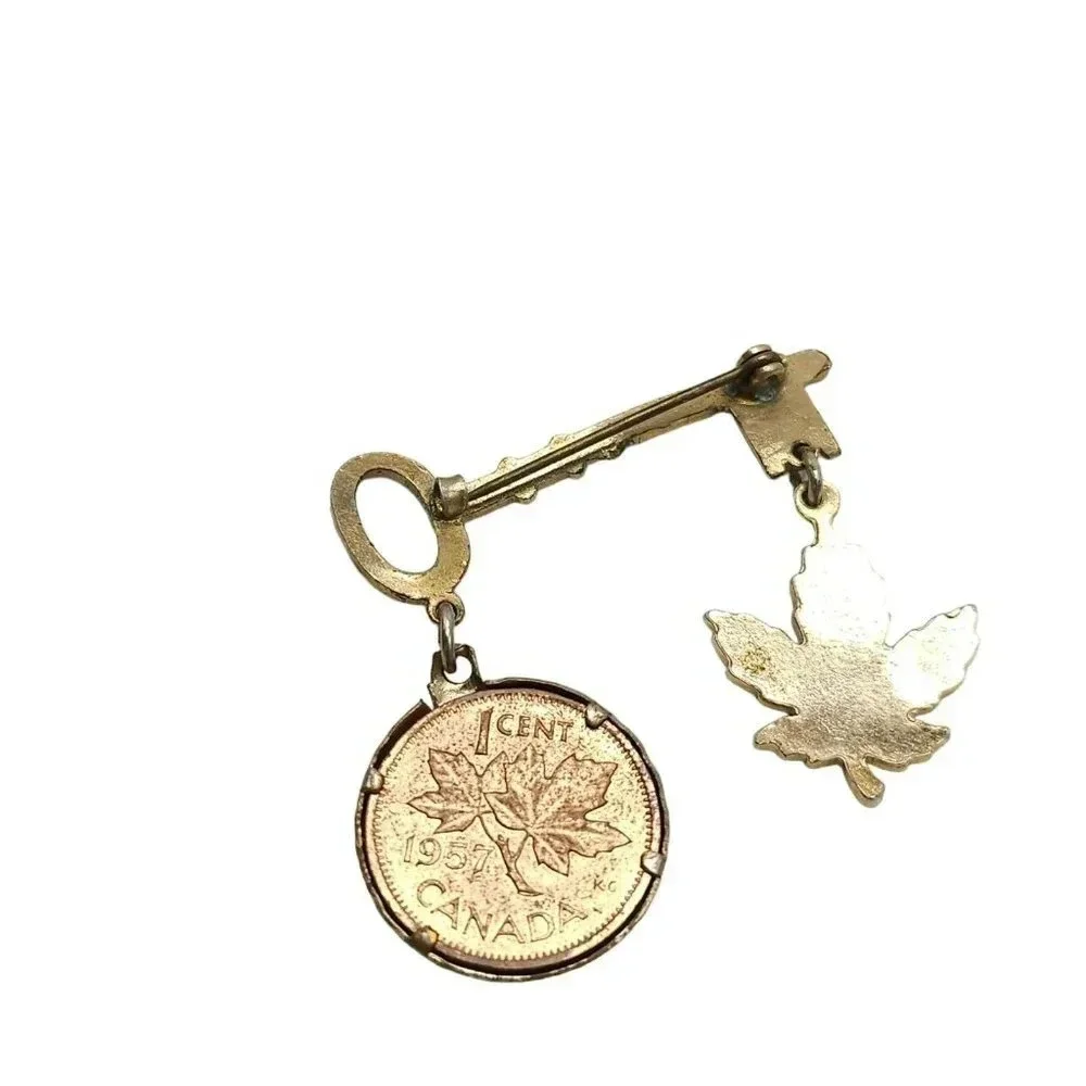 Multicolor Enamel Canadian Penny Maple Leaf Brooch Souvenir Pin Key To Canada